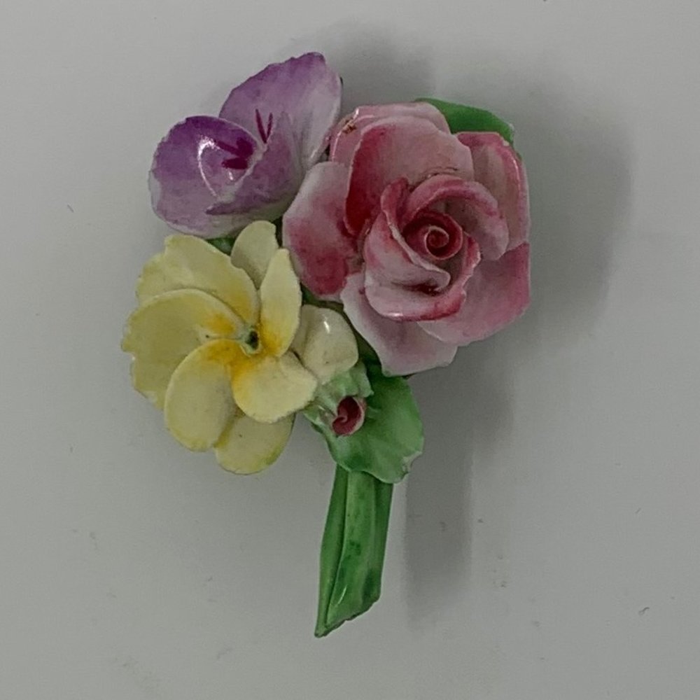 Vintage Crown China Crafts China Floral Brooch